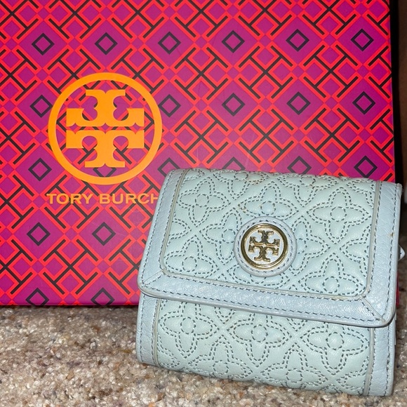 Tory Burch Bags Tory Burch Mini Blue Trifold Wallet Poshmark